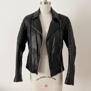 ALL SAINTS Walker Quilted Black Leather Motorcycle Assym Zip Jacket UK 8 US 4